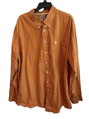 Cinch Button Down Western Shirt XXL Orange Geometric Print Long Sleeve